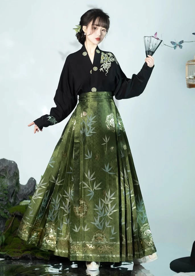 Women’s Daily Hanfu Ma Mian Skirt Set Bamboo Embroidery Plus Size | HANFUBAO