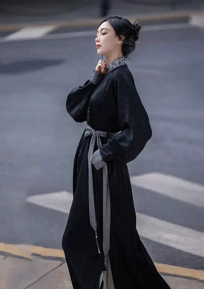 Women’s Modern Hanfu One-Piece Dress, Coastal Tide Print, Plus Size| HANFUBAO