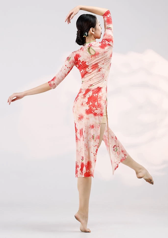 Women Modern Hanfu Stretch Dance Dress Set Rose Deer Print| HANFUBAO