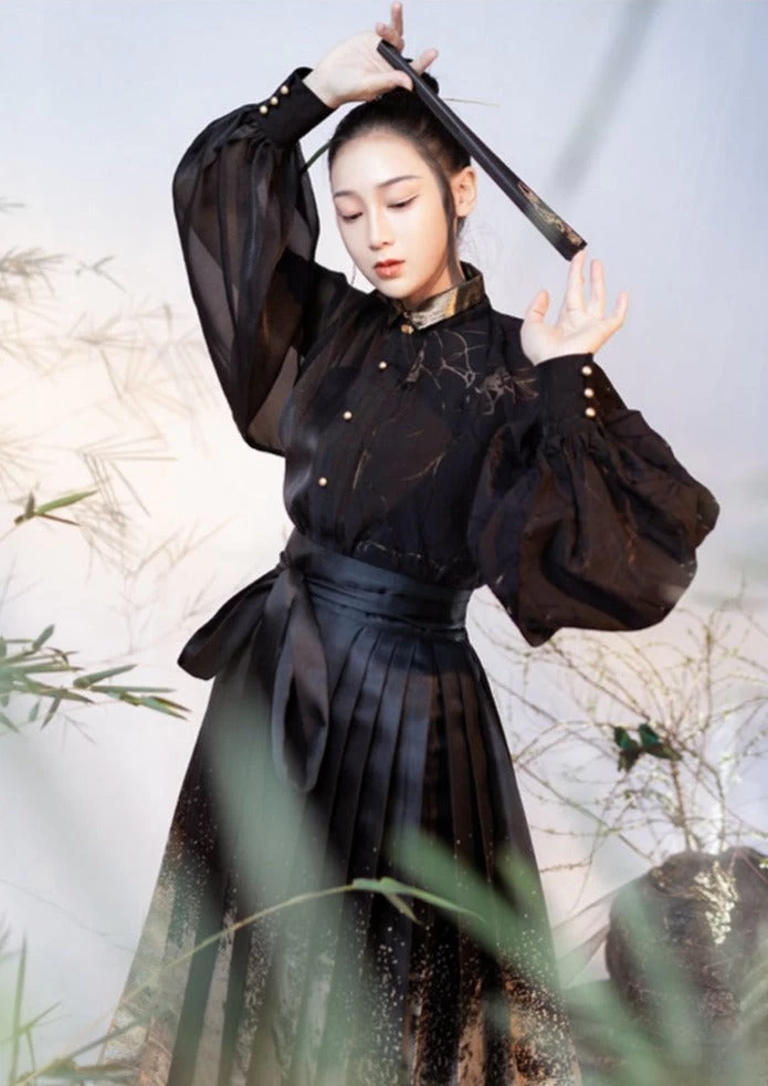 Women Modern Hanfu Blouse Black/White | HANFUBAO