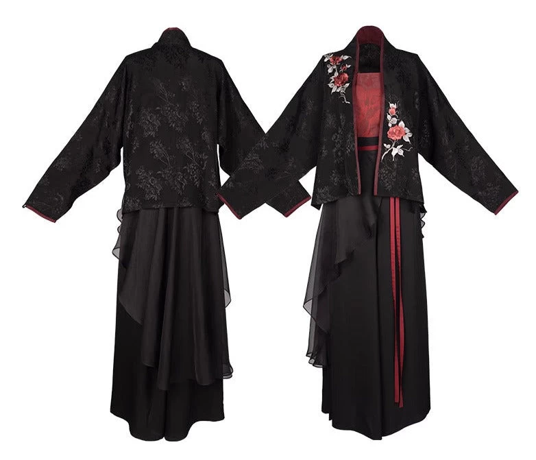 Women's Modern Daily Hanfu Silk-Cotton 4-Piece Pants Set Red | HANFUBAO