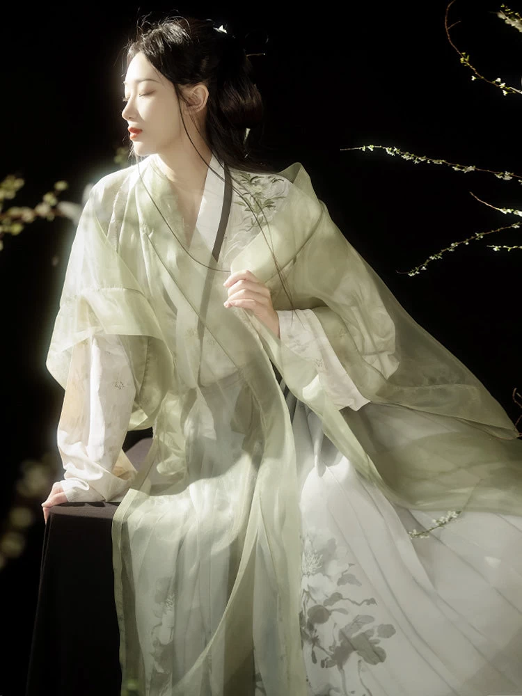 Women Song Dynasty Daily Hanfu Set Matcha Green,  3-Piece | HANFUBAO