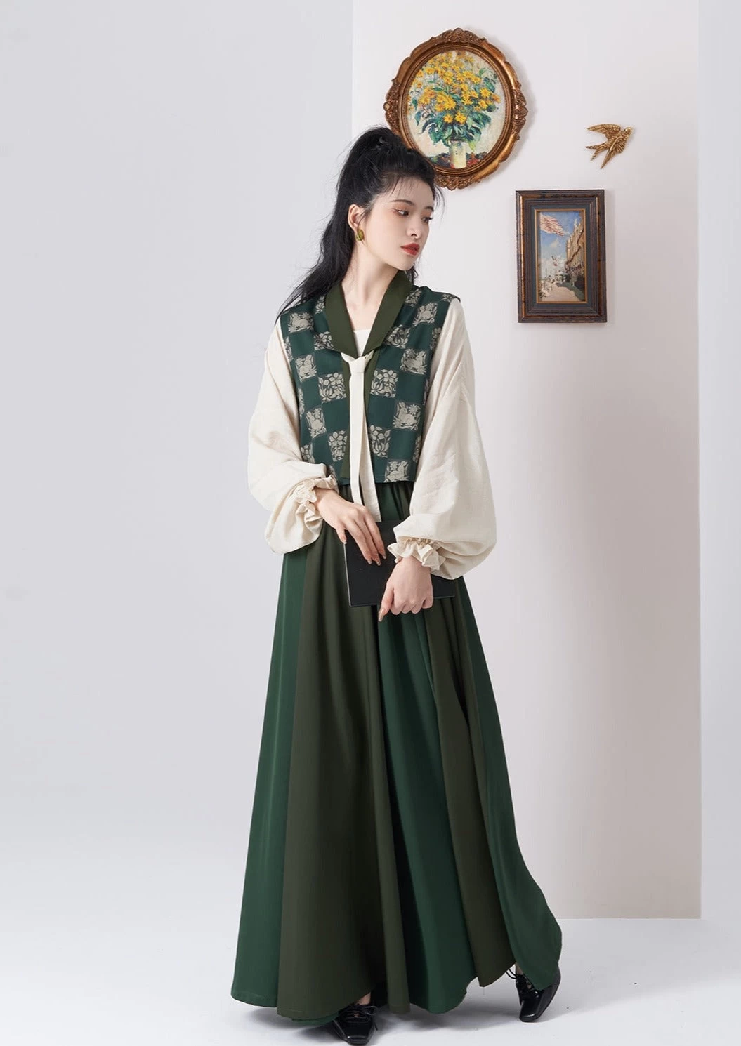 Unisex Modern 3-Piece Daily Hanfu Set, Lab Silk | HANFUBAO