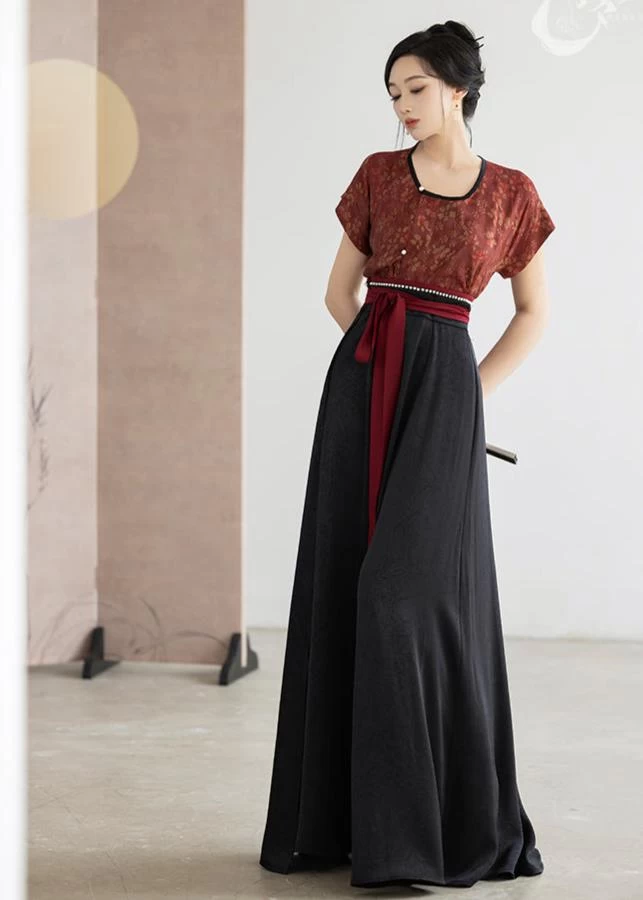 Women’s Daily Hanfu 2-Piece Top & Skirt Set Floral Shade| HANFUBAO