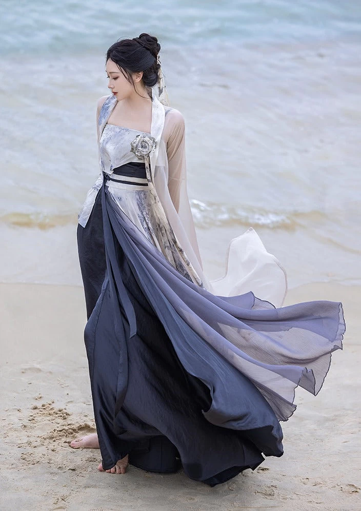 Women’s Modern Gray 3-Piece Daily Hanfu Set Lab Silk Cotton Blend | HANFUBAO