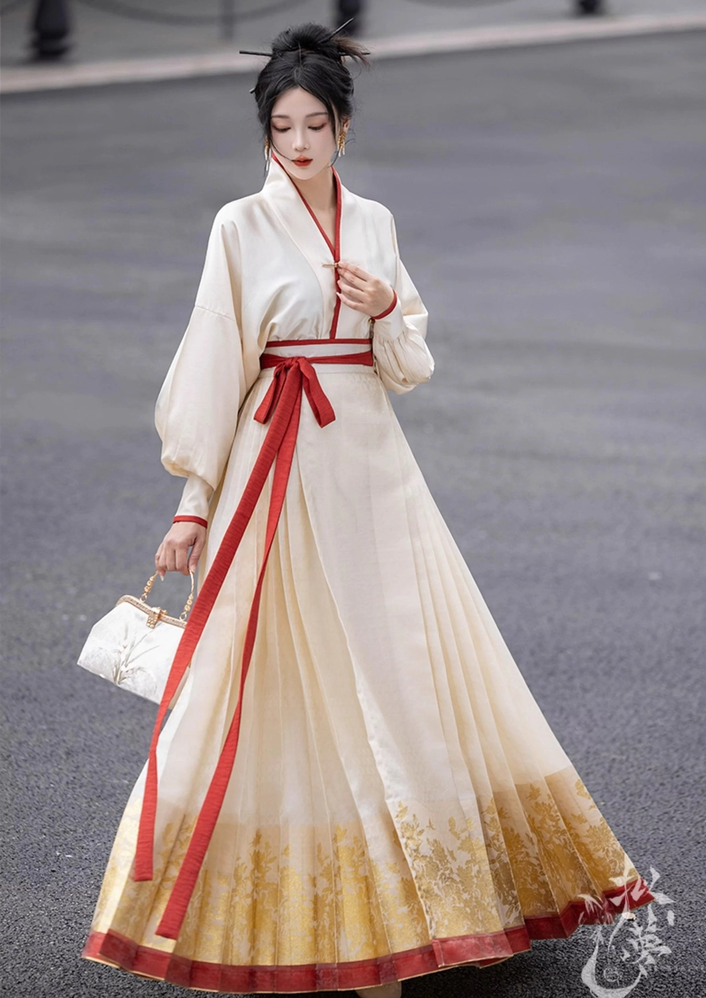 Women Modern Hanfu Cotton Blend 2-Piece Ma Mian Skirt Set (Guose) | HANFUBAO