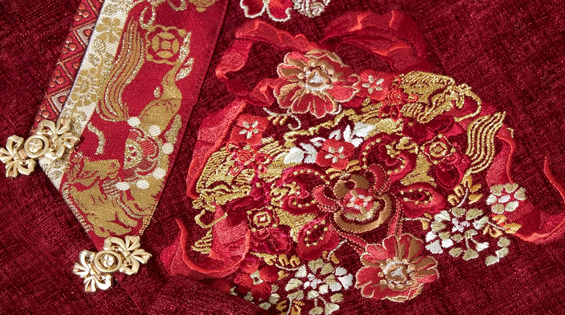 HANFUBAO | Women Brocade Hanfu 3-Piece Dress Set New Year Red Gold S-XL