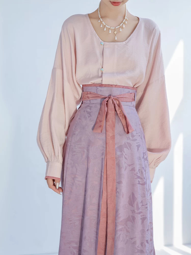 Women’s Daily Hanfu Satin Top & Skirt 7-Color Set | HANFUBAO