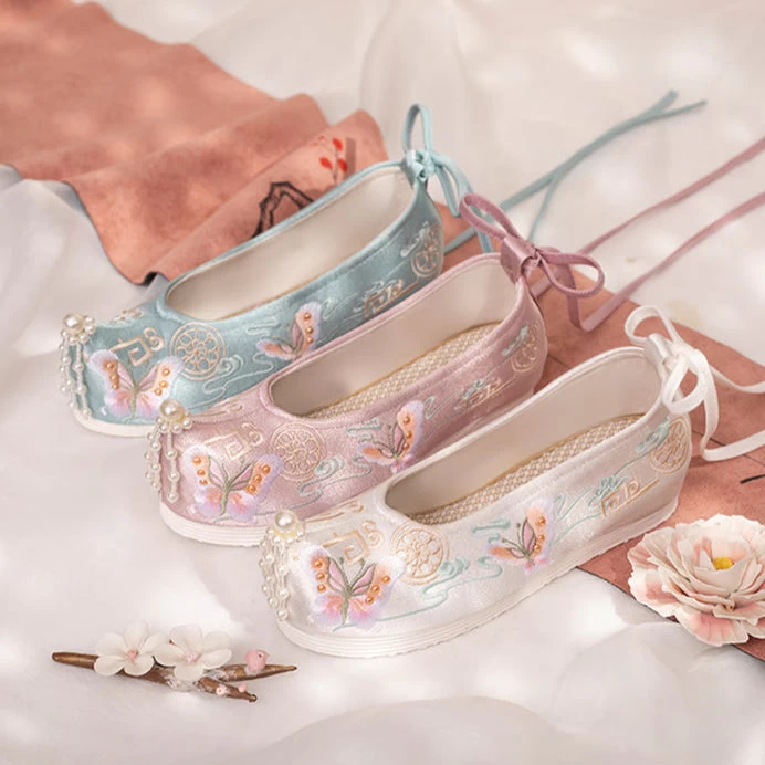 Women Canvas Embroidered Flats Floral Tassel Charm | HANFUBAO