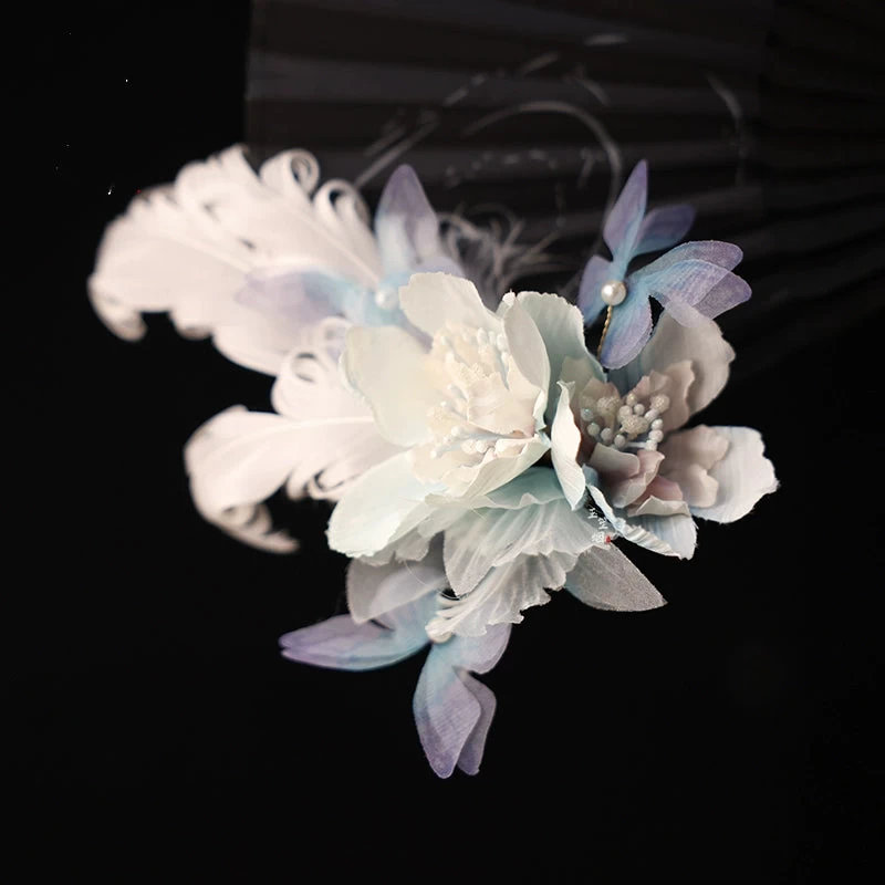 Women Shrink Plastic Hanfu Feather Hair Clip, 3-Color Floral | HANFUBAO