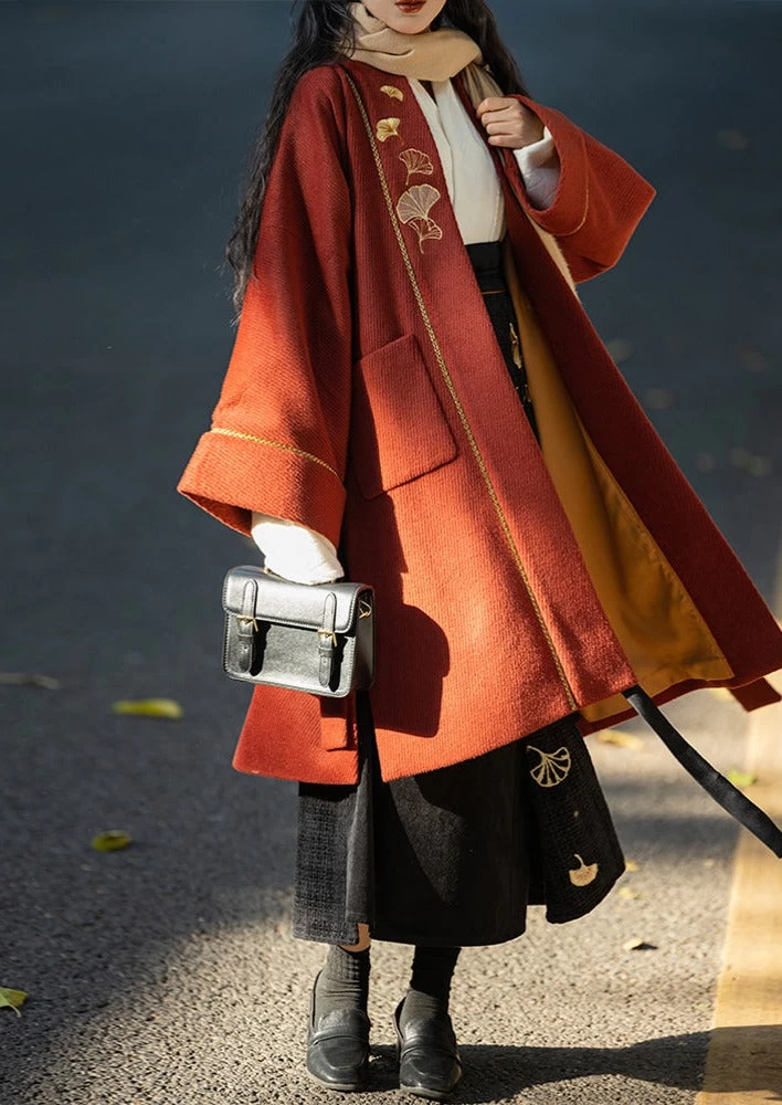 Women Modern Daily Hanfu 3pcs Fleece Blouse Skirt Coat Angora Blend| HANFUBAO