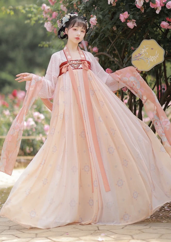 Women Modern Chiffon Hanfu Set Tang Pink/Blue 3-Piece Daily Wear| HANFUBAO