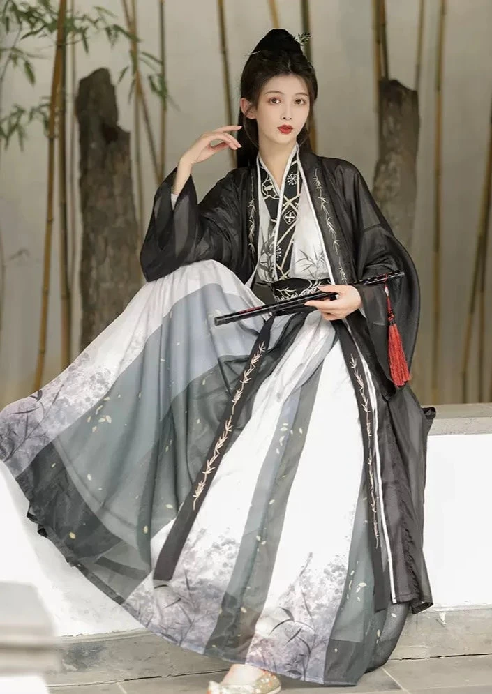 Unisex 3-Piece Song Dynasty Hanfu Set Bamboo Print Daily Wear Plus Size| HANFUBAO