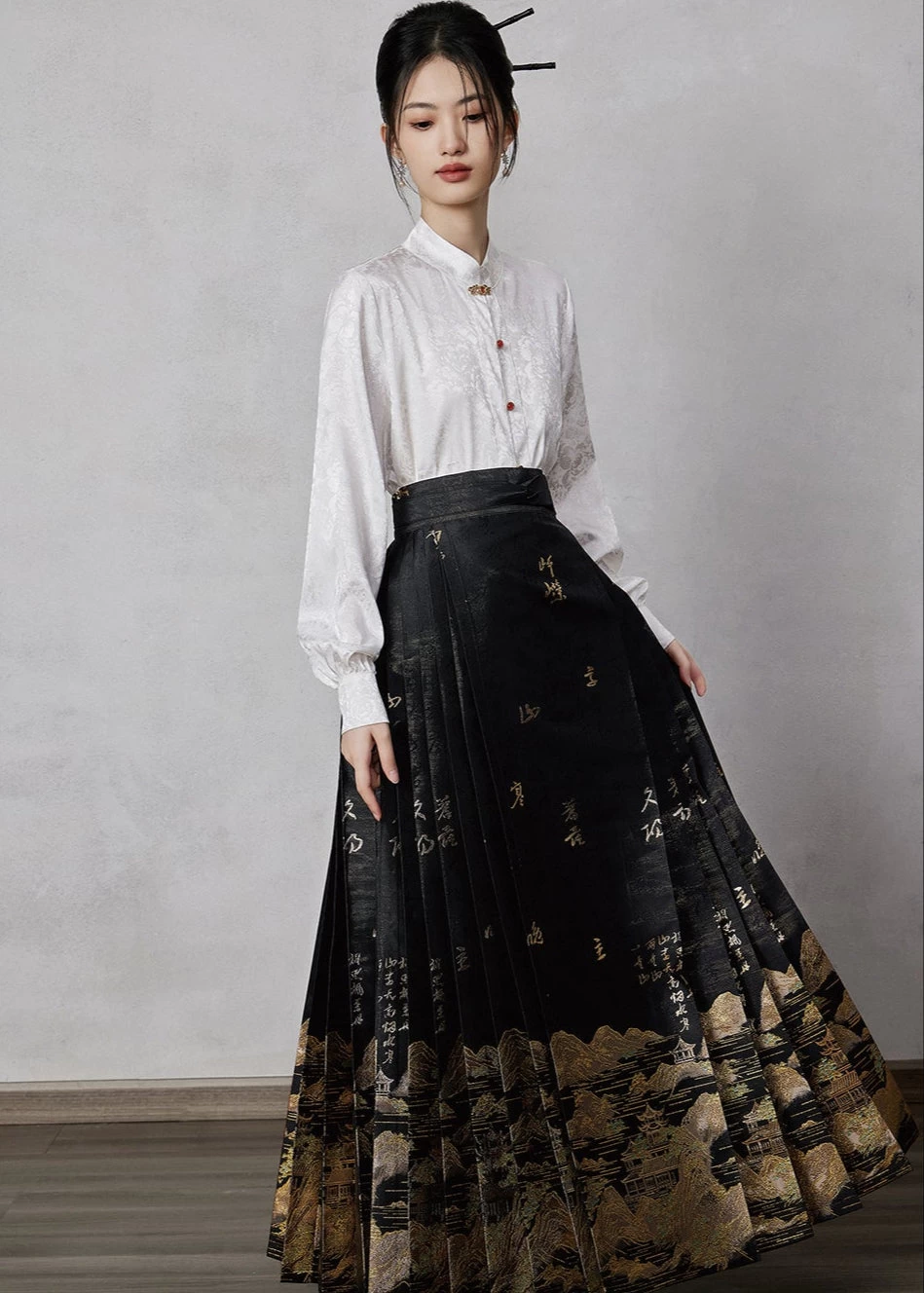 Women Modern Ma Mian Skirt Set Misty Haze Plus Size Daily Hanfu | HANFUBAO