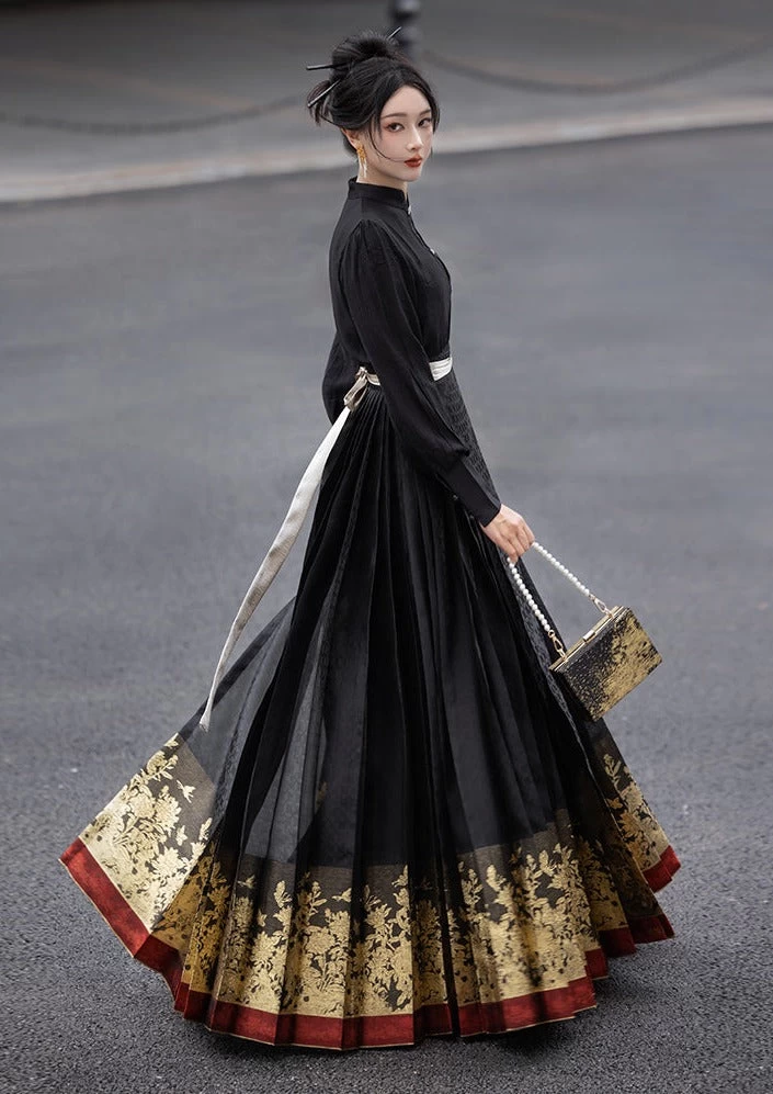 Women’s Modern Hanfu 2-Piece Cotton-Blend Ma Mian Skirt Set 国色 | HANFUBAO