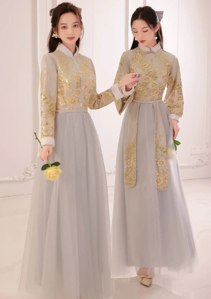 Women's Daily Hanfu Bridesmaid Gray Chinese Style Dress  Plus Size | HANFUBAO