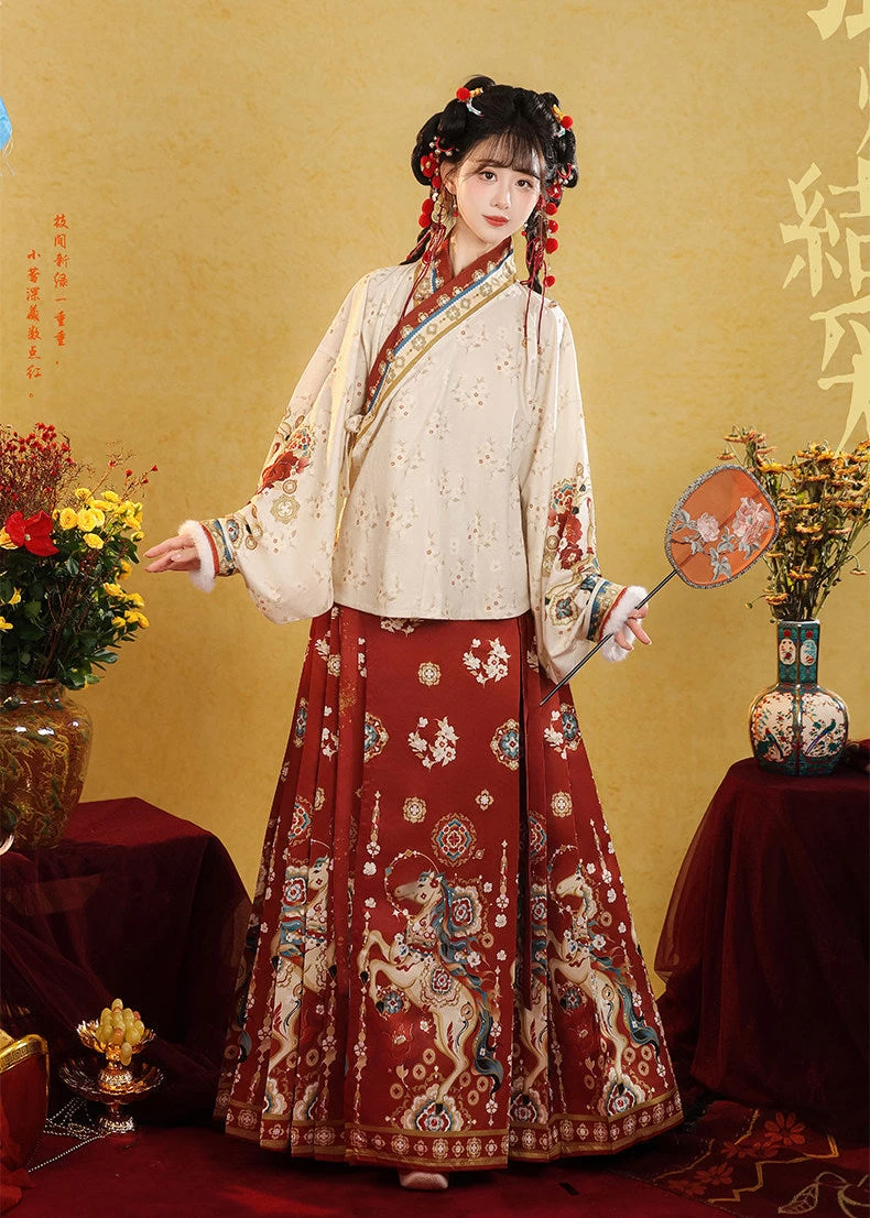 Women 3-Piece Ming Hanfu New Year Embroidered Set Plus Size| HANFUBAO