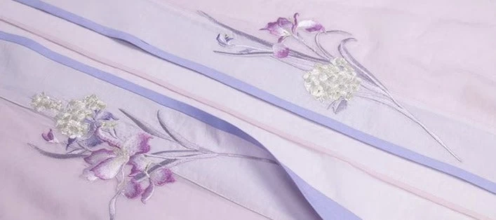 Women's 3-Piece Iris Floral Daily Hanfu Set, Artificial Silk Blend | HANFUBAO