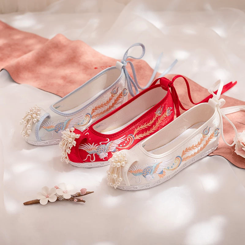 Women’s Phoenix Floral Embroidered Canvas Hanfu Shoes | HANFUBAO