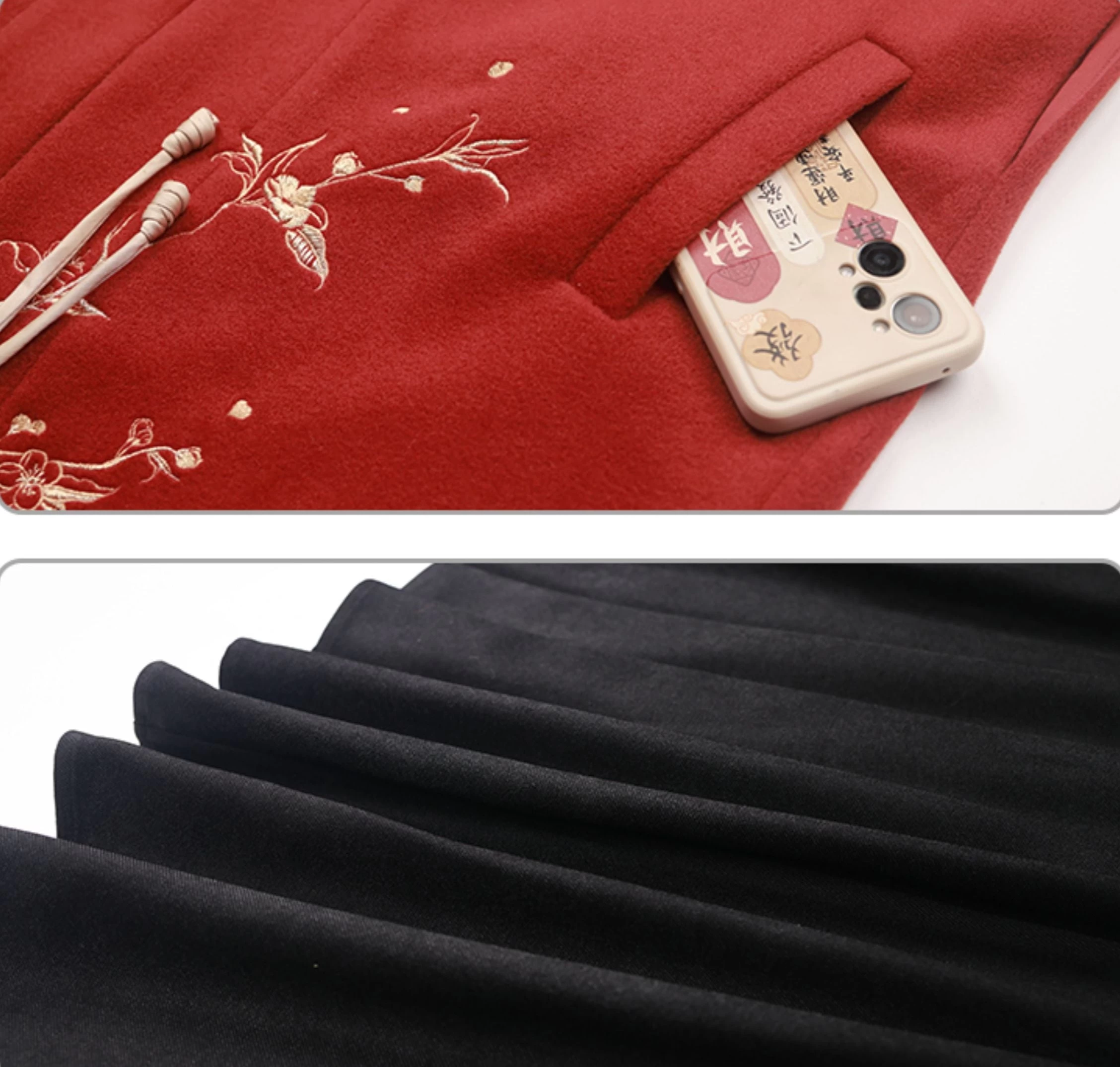 Women Modern Fleece Hanfu 3-Piece Set Plum Blossom Print | HANFUBAO