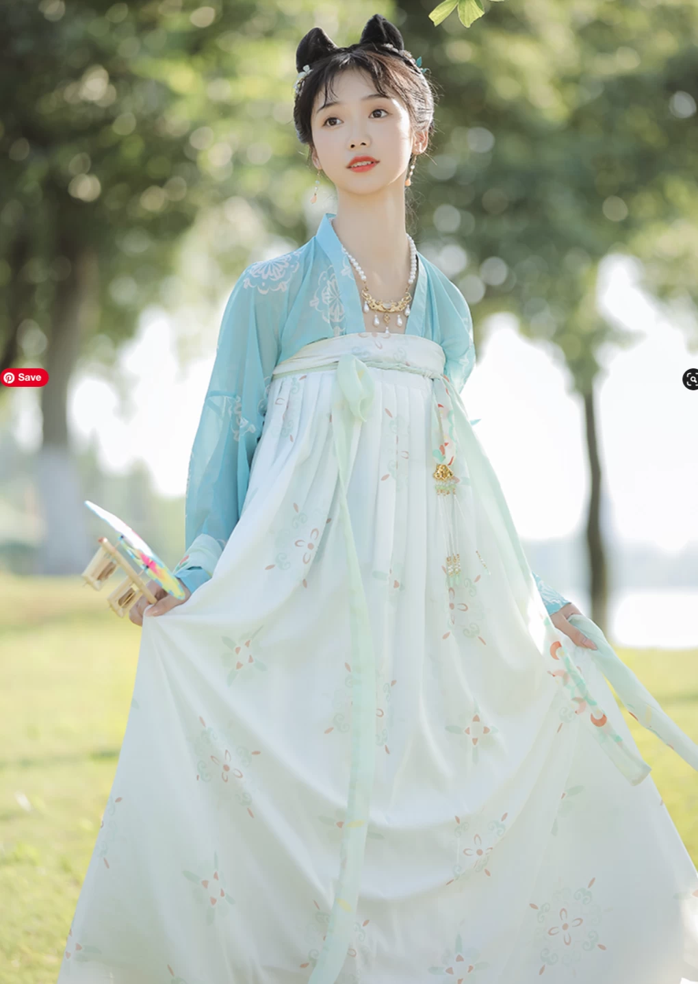 Women's Chiffon Blue White Tang Dynasty Daily Hanfu Set Plus Size | HANFUBAO