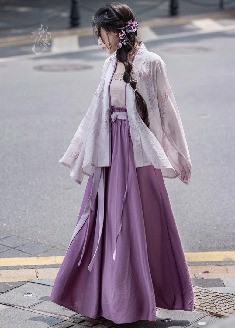 Women Viscose-Nylon Modern Daily Hanfu Set Wisteria Purple | HANFUBAO