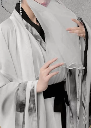 Unisex 3-Piece Daily Hanfu Set, Ink Shadow Chiffon Plus Size | HANFUBAO