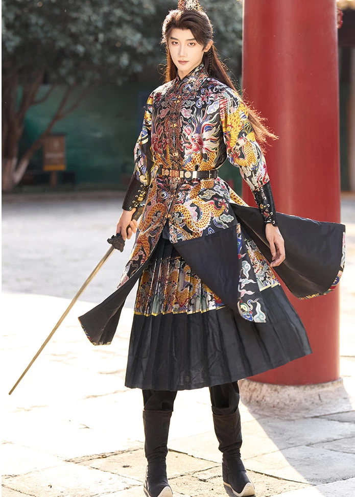 Unisex 4-Piece Embroidered Flying Fish Ming Hanfu Set for Cosplay| HANFUBAO