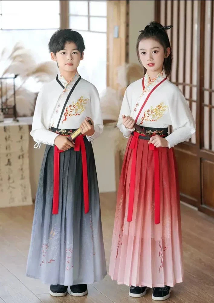 Kids 3-Piece Song Dynasty Hanfu Set Flame Embroidery Daily Wear | HANFUBAO