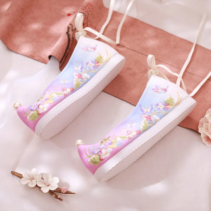 Women Canvas Embroidered Flats Floral Tassel Charm | HANFUBAO