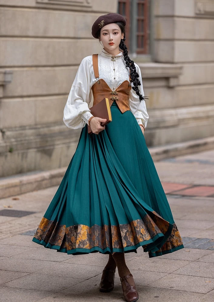 Women Modern 3-Piece Daily Hanfu Set Lyocell-Cotton, Skirt Pockets | HANFUBAO