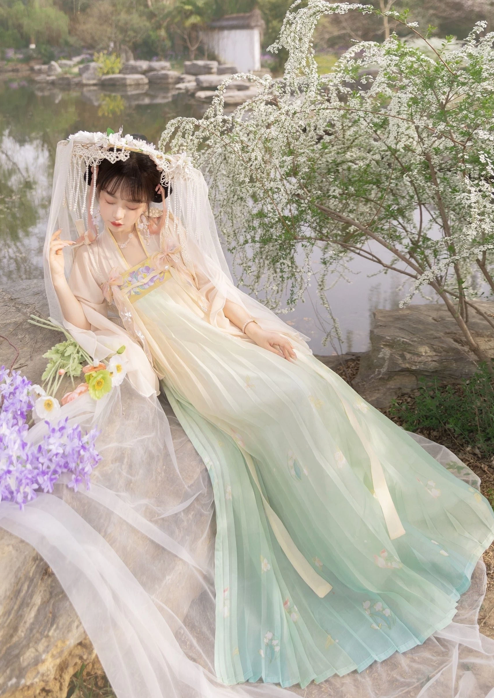 Women Chiffon Modern Daily Hanfu Set Green Plus Size | HANFUBAO