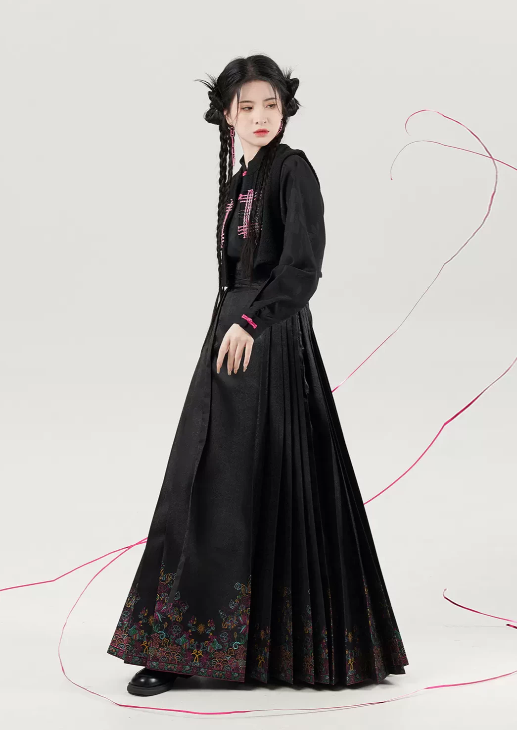 Women Modern Hanfu Neon 3-Piece Ma Mian Skirt Set | HANFUBAO