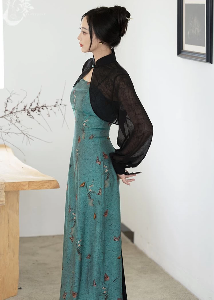 Women Modern 2-Piece Qipao Dress Set Azure Smoke Cotton Blend Daily Wear | HANFUBAO