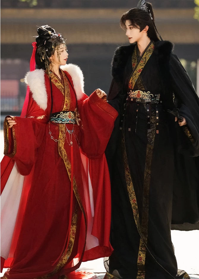 Unisex Modern Daily Hanfu 3-Piece Robe Set  Scarlet Plus Size | HANFUBAO