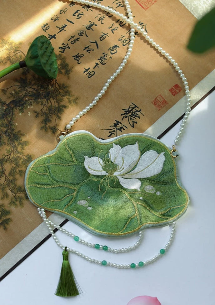 Embroidered Lotus Hanfu Coin Purse Bag 17x26cm | HANFUBAO