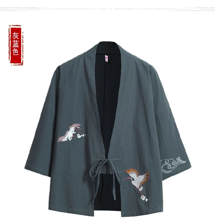 Unisex Black Daily Hanfu Robe Kimono Top Plus Size Cotton Blend | HANFUBAO