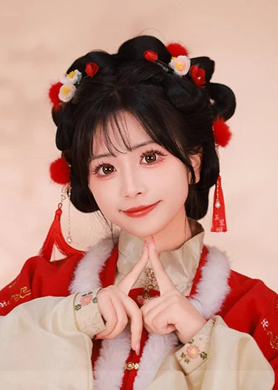 Unisex Hanfu Mink Fur Pom Hair Pieces Snowball White Set of 2 | HANFUBAO