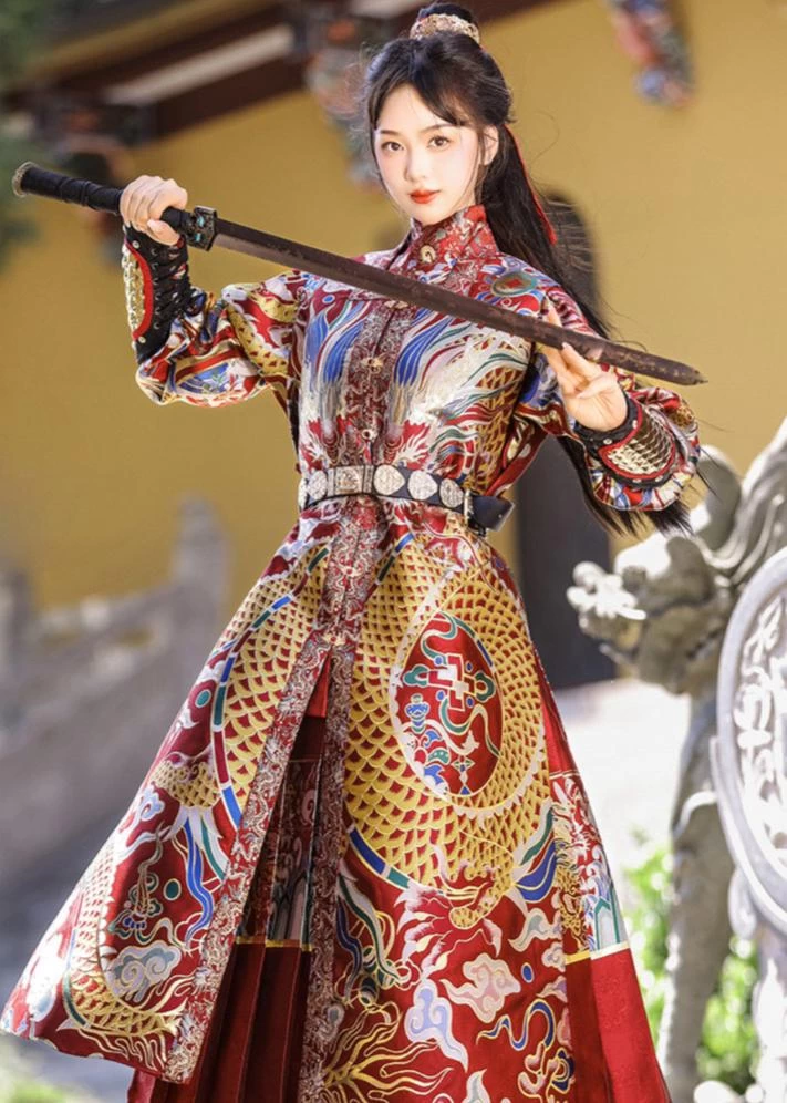 Unisex 4-Piece Embroidered Flying Fish Ming Hanfu Set Plus Size| HANFUBAO