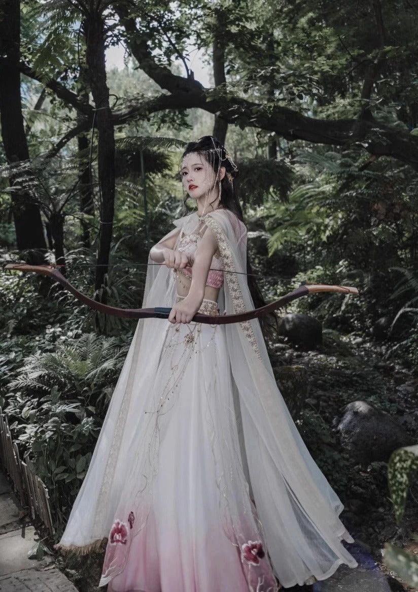 Women Modern Hanfu Set Blue Dunhuang Embroidery| HANFUBAO