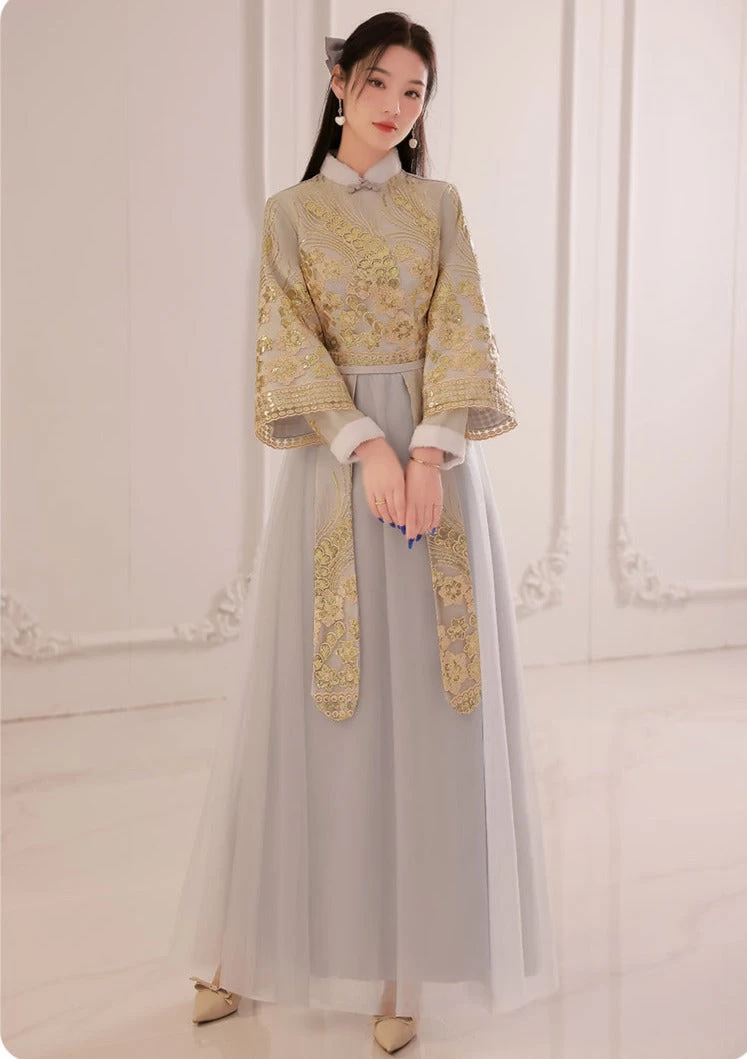 Women's Daily Hanfu Bridesmaid Gray Chinese Style Dress  Plus Size | HANFUBAO