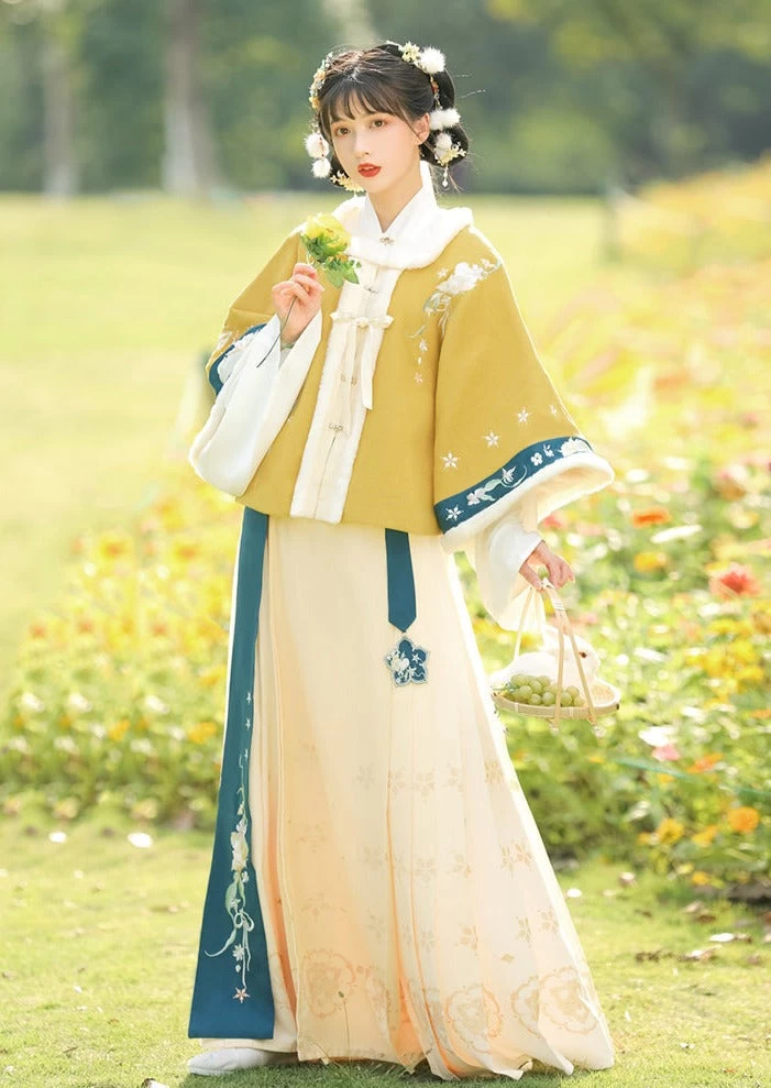 Women Ming Dynasty Winter Hanfu 3-Piece Set Skirt & Cardigan Plus Size | HANFUBAO