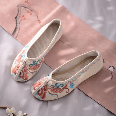 Women Hanfu-Inspired Canvas Floral Embroidered Shoes Ivory/Blush | HANFUBAO
