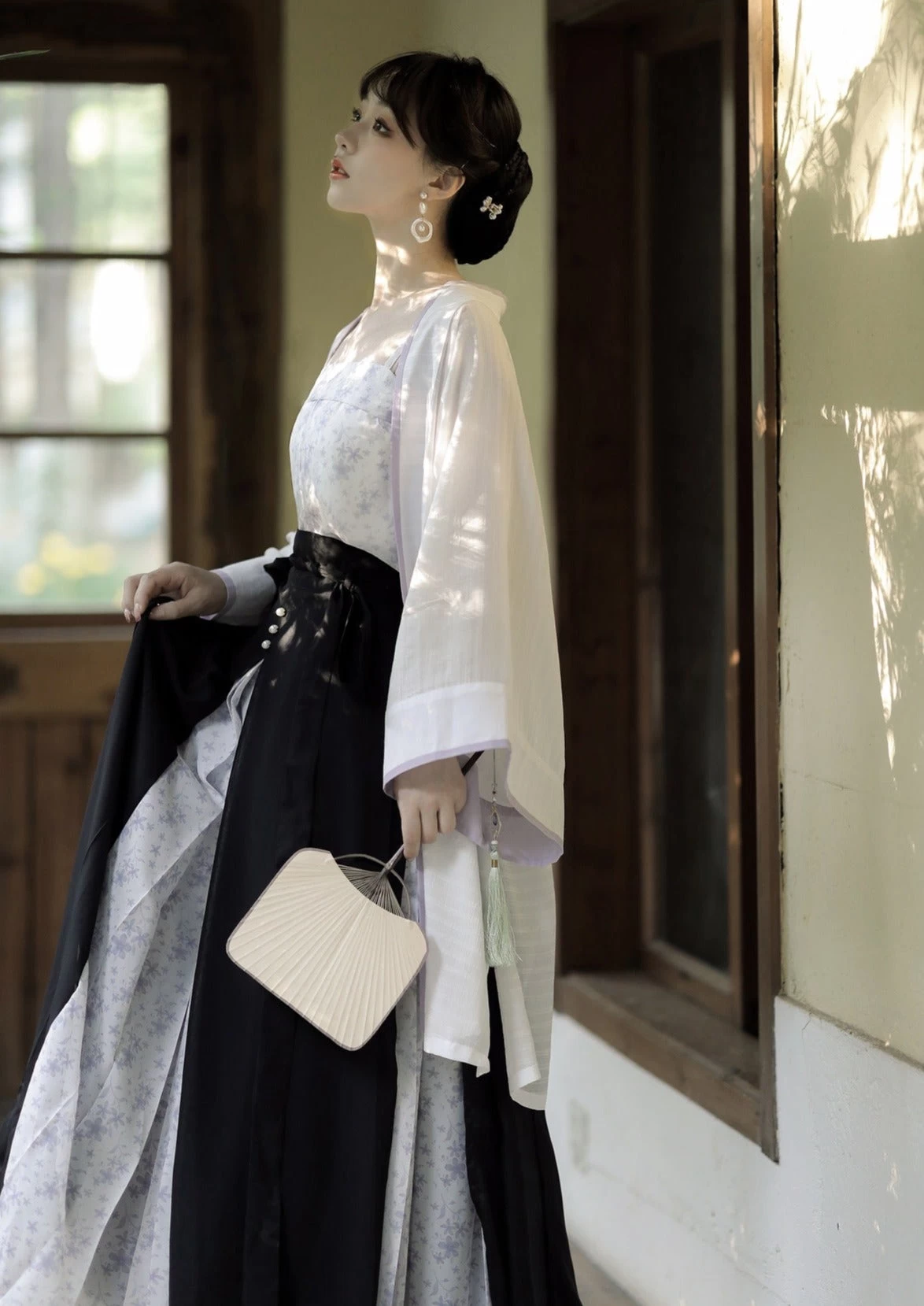 Women Daily Hanfu Set Purple Floral Skirt Coverup Tank Top| HANFUBAO