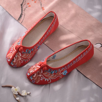 Women Canvas Hanfu Shoes Ivory/Blush Floral Embroidery | HANFUBAO