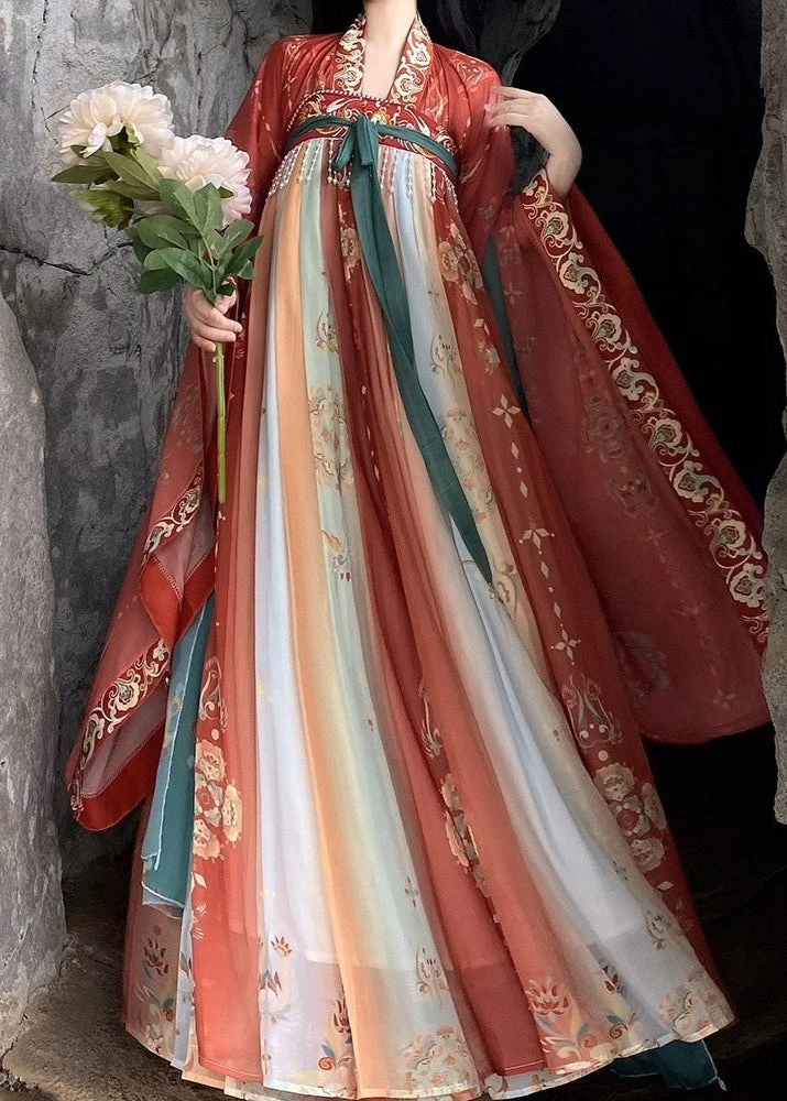 Women's Plus Size 3-Piece Daily Hanfu Set Chiffon Dress Top Shawl | HANFUBAO