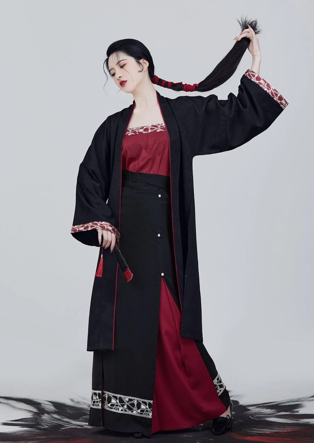 Women Modern Black Daily Hanfu Set Skirt+Top+Coverup | HANFUBAO