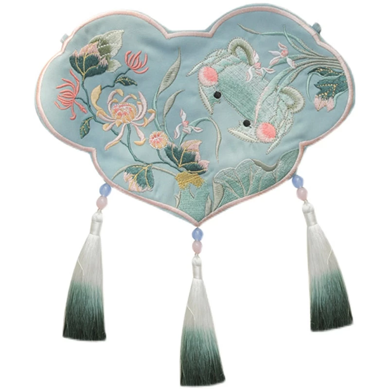 Unisex Embroidered Crab Blue  Crossbody Bag 17x25cm | HANFUBAO