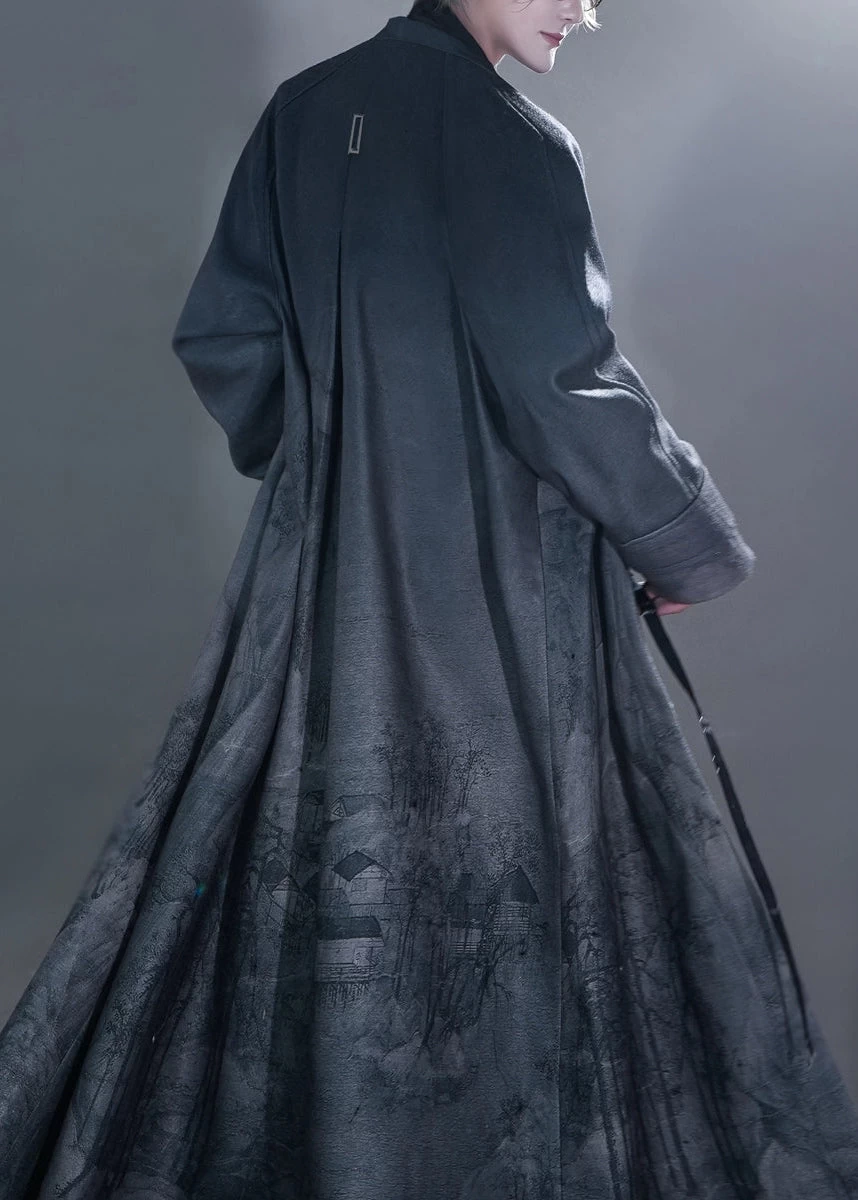 Unisex Modern Hanfu  Coat & Scarf Snow Mountain Print | HANFUBAO