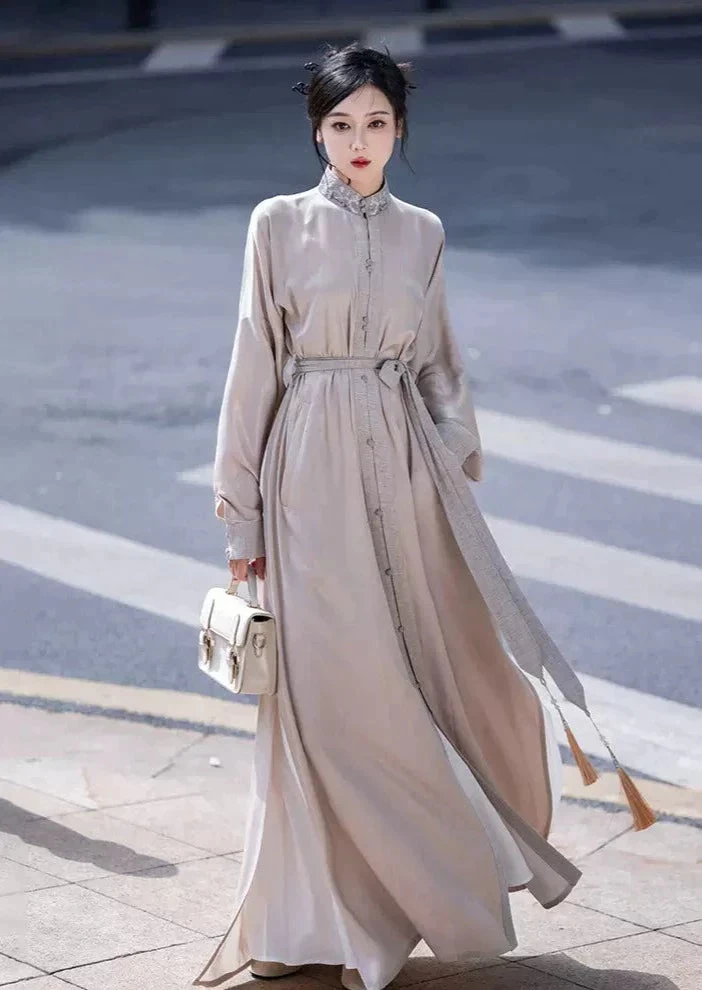 Women’s Modern Hanfu One-Piece Dress, Coastal Tide Print, Plus Size| HANFUBAO